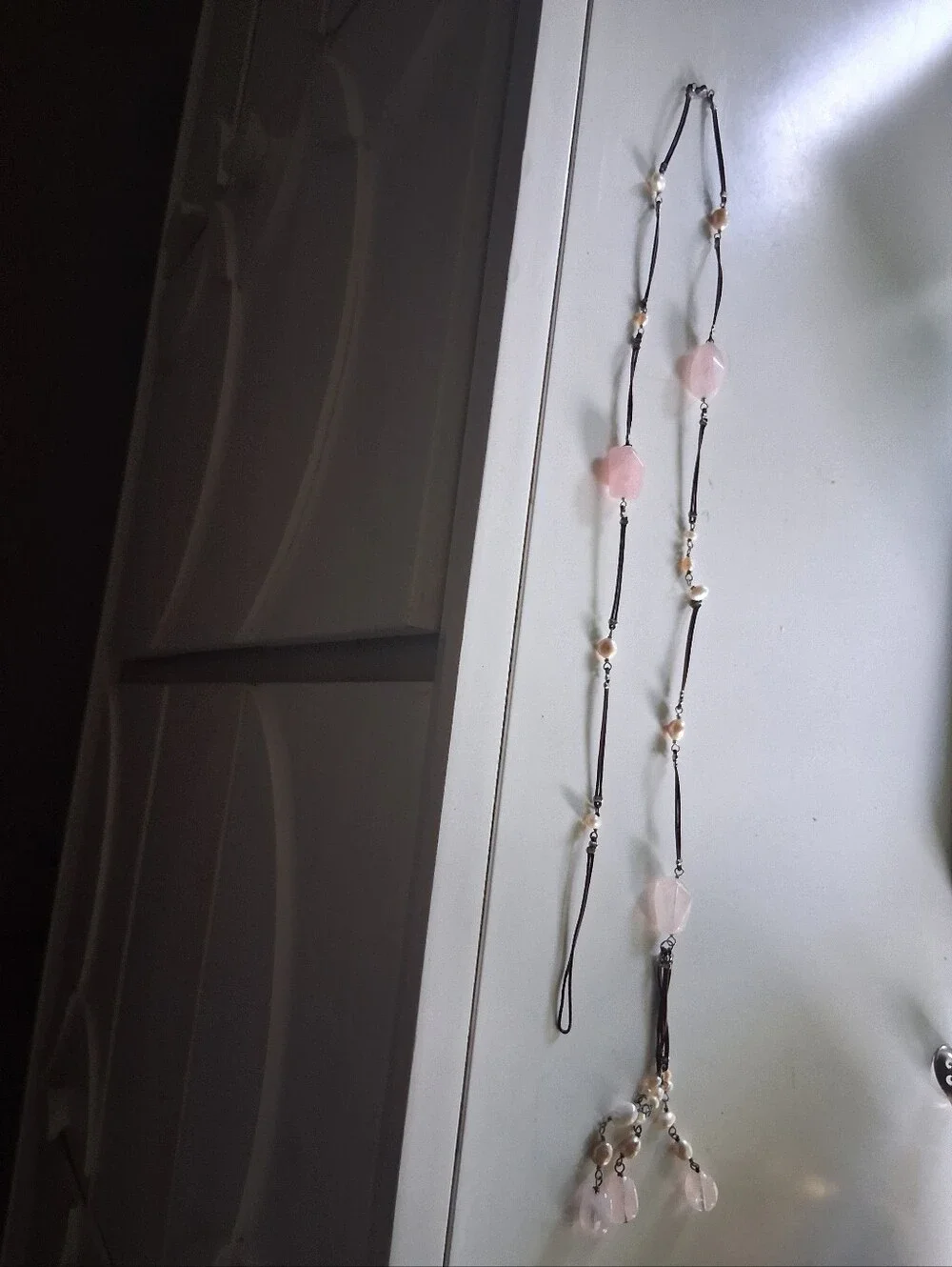 Delicate Pink Bead Lariat Necklace - Unbranded